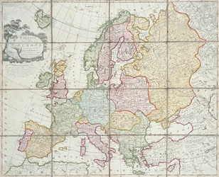 Wallisova nová mapa Evropy rozdělené do svých království království undc, 1789 (ručně kolorovaná rytina)